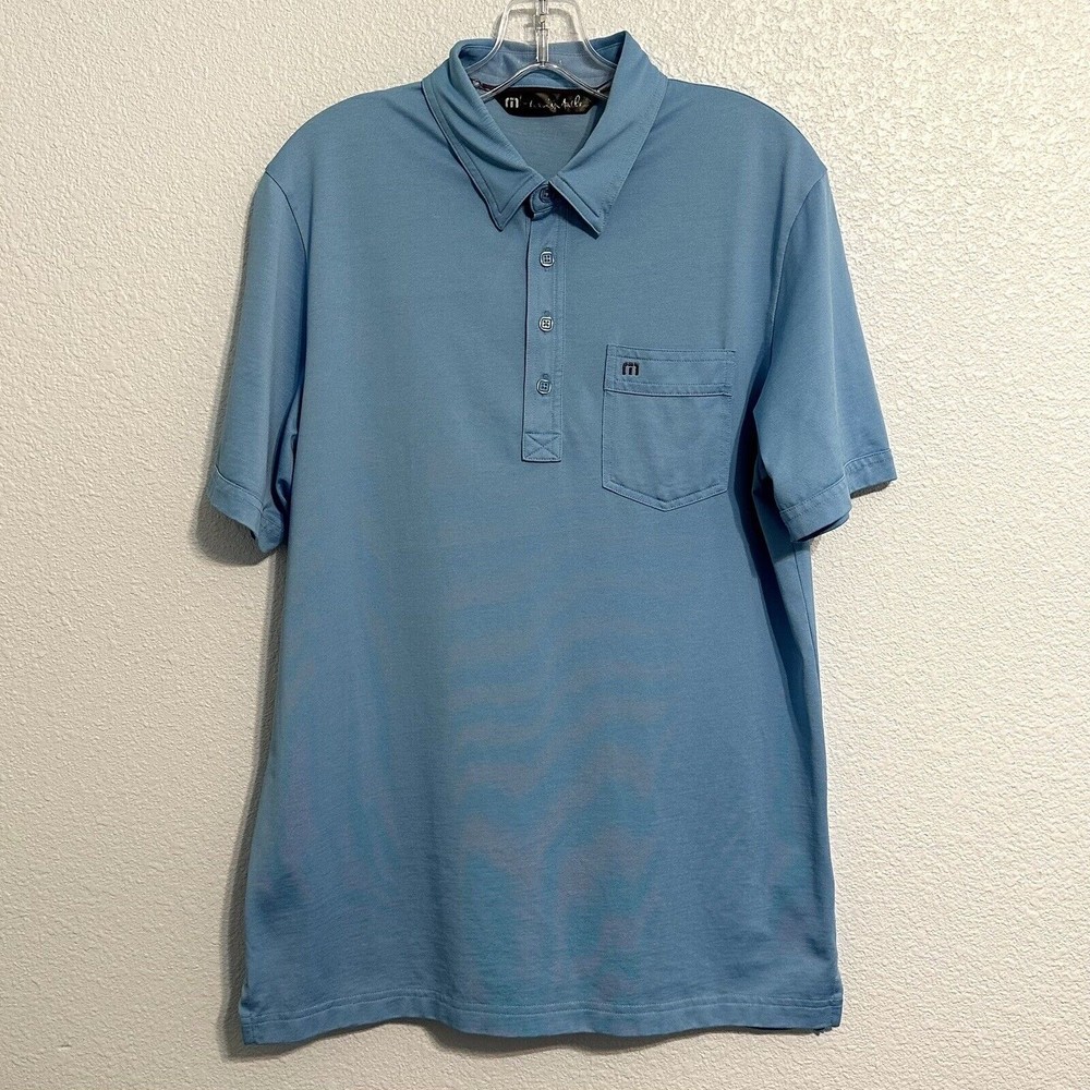 Travis Mathew Men's Size Med Light Blue Short Sleeve Golf Polo Shirt Pima Cotton